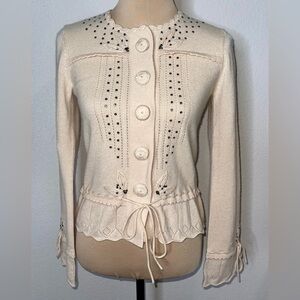 Nanette Lepore Cream Cashmere Embellished Cardigan Size Medium
